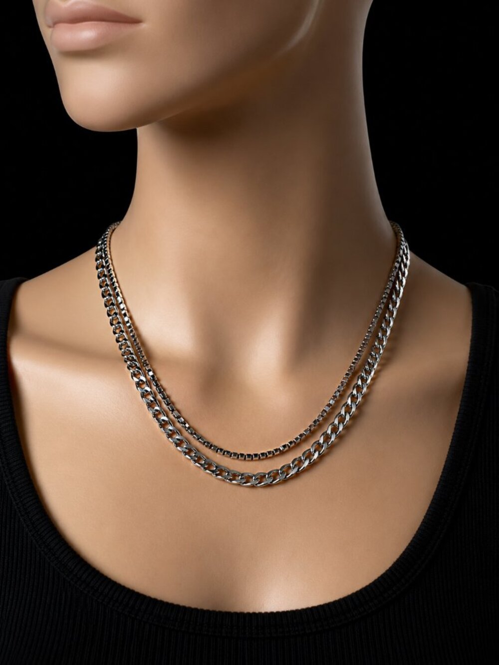 Express Silver Tone Layered Double Chain Statement Necklace